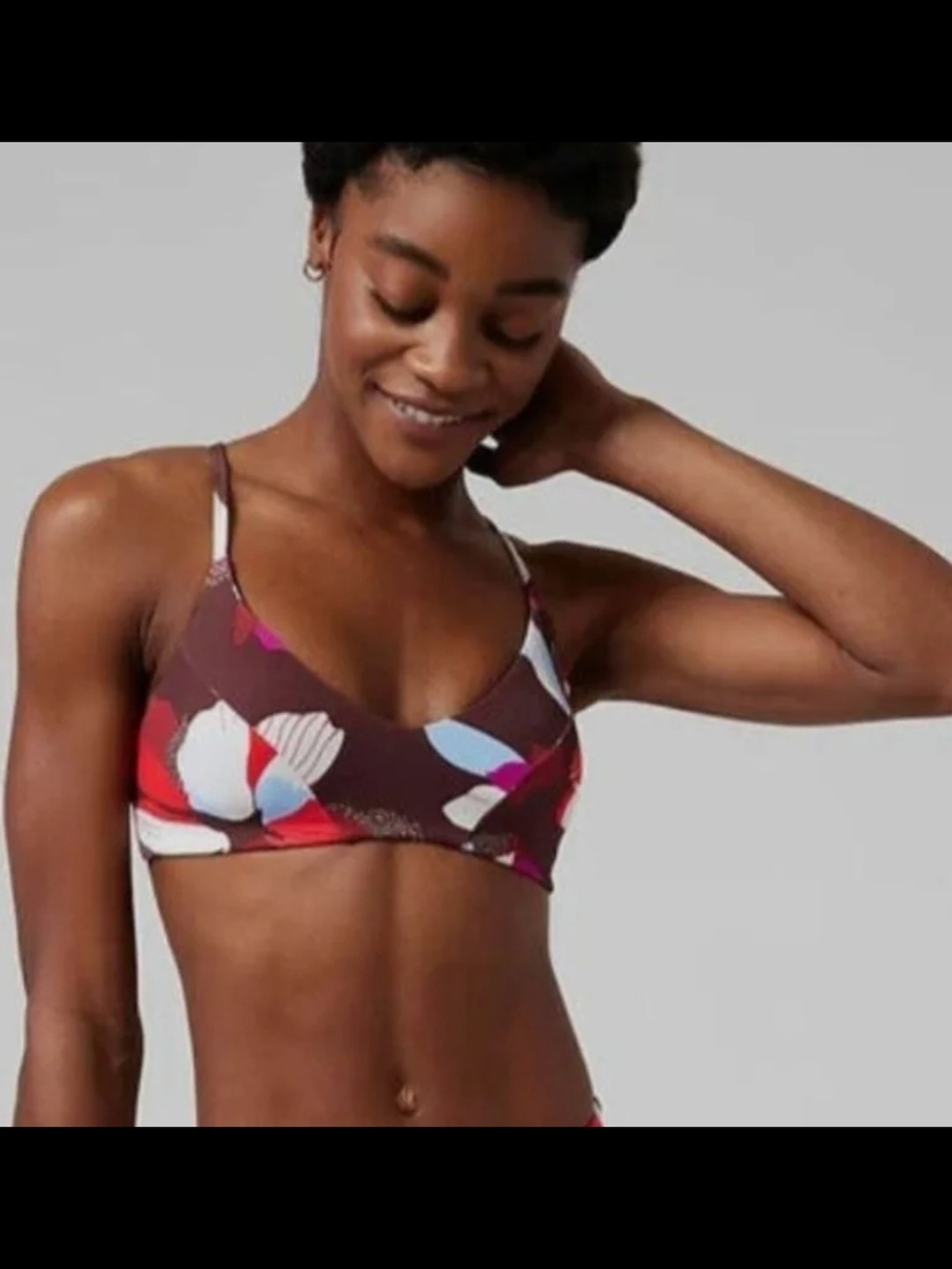 Athleta Burgundy Floral V-Neck Bikini Top